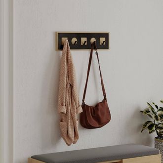 Dmora Perchero Flossie, 5 Ganchos, Instalaci&oacute;n En Pared, Estructura Marr&oacute;n, 16 Cm Alto, Negro Antracita