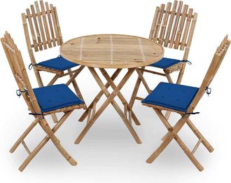 vidaXL Set De Comedor Exterior Plegable 5 Piezas Con Cojines Bamb&uacute; Vidaxl