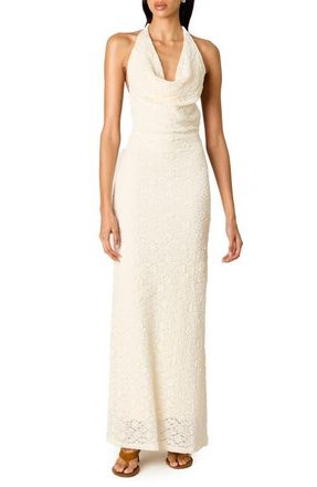 Nia Thalia Lace Halter Maxi Dress in Ivory at Nordstrom, Size X-Large