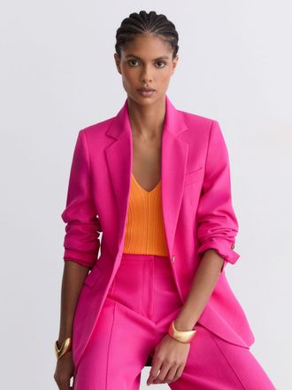 Reiss Pink Single-breasted Suit Blazer With Linen, 18