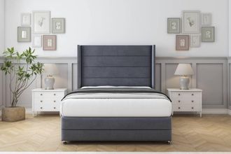 Comfort Beds Milano Plush Divan Base No Drawers - 54 Wingback-Footboard in Dark Grey | Size: Small Single