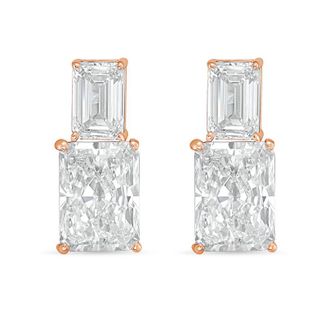 Diana M. Jewels 14kt rose gold 15cts lab grown emerald and radiant cut diamond earrings
