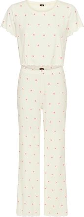 Vivance Pyjama VIVANCE DREAMS, Damen, Gr. 40/42, off, wei&szlig;, Rippware, Obermaterial: 92% Viskose, 8% Elasthan, bedruckt, unifarben, bequem bauchfrei, Rundhals,