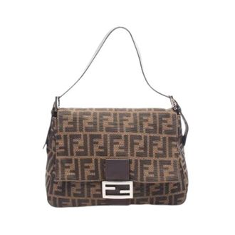 Fendi Pre-owned Mamma Baguette Canvas Leather Shoulder Bag - Dames - Pre-owned - Bruin - Maat: ONE Size Leer
