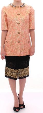 Dolce & Gabbana Roze Zijden Brokaat Kristallen Jas Jas - Dames - Zomerjassen - Roze - S - Jassen