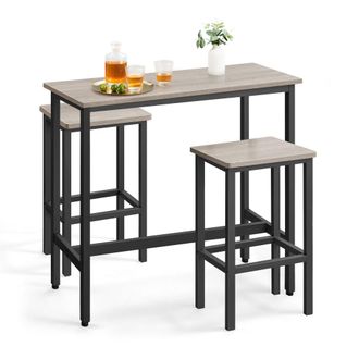 Vasagle Juego de mesa con 2 taburetes de acero de color greige y negro