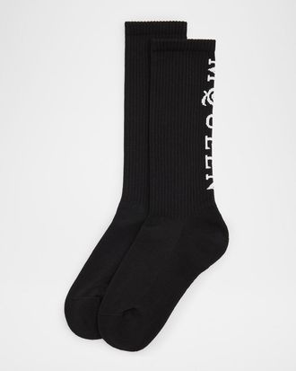 Alexander McQueen Mens Vertical Logo Cotton Stretch Sport Socks