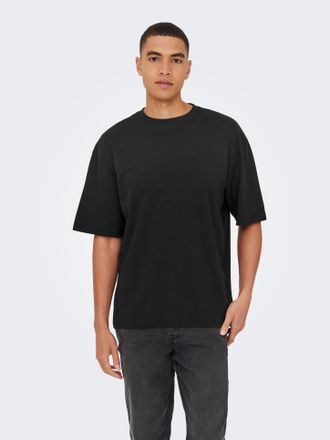 Only & Sons Rundhalsshirt ONLY & SONS ONSCASPIAN AUT SS TEE, Herren, Gr. XXL, schwarz, Jersey, Obermaterial: 61% Baumwolle, 22% Elastomultiester, 17% Polyester, u