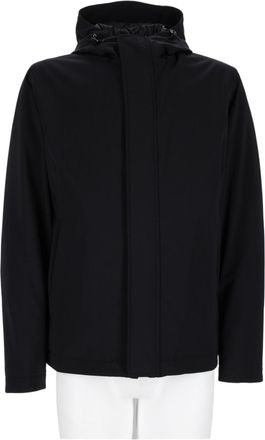 Herno Minimalist Black Sports Jacket With Concealed Zipper And Hood