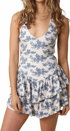 Olivaceous Aria Ruffle Mini Dress In Blue
