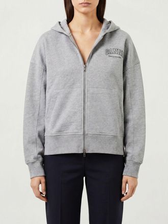 Ganni Felpa con cappuccio e zip in cotone relaxed fit con logo a contrasto