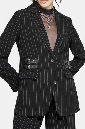 Disturbia Charli Pinstripe Buckle Oversized Blazer in Black at Nordstrom, Size 12