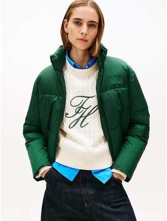 Tommy Hilfiger Womens Cropped Puffer Jacket - Green - XXL