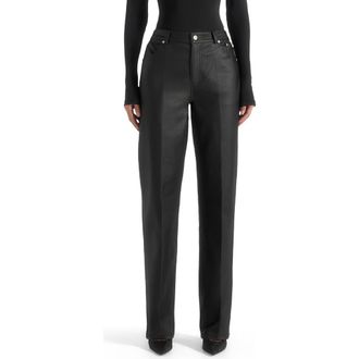 Mani&egrave;re De Voir Jana Wax Effect Denim Boyfriend Jeans in Black at Nordstrom, Size 6