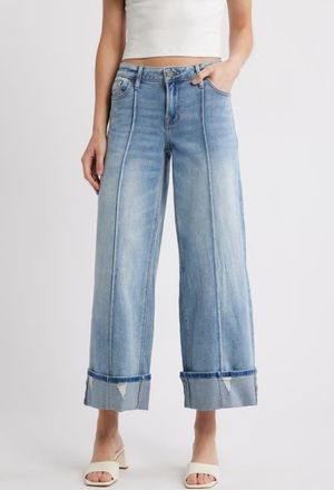 Hidden Jeans Pintucked Cuffed Wide Leg Jeans in Medium Wash at Nordstrom, Size 26