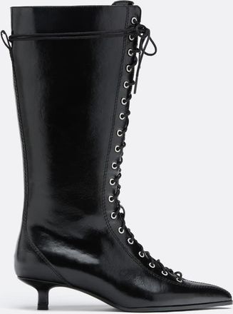 Stradivarius stivali stringati con tacco neri-Nero