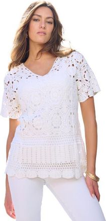 Roaman's Plus Size Medallion Pattern French Crochet Sweater Top in White at Nordstrom, Size Medium