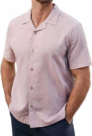 FAIRFAX & FAVOR Mens Embroidered Cotton Short Sleeve Shirt In Dusty Mauve