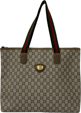Gucci Brown Green Red Color Pvc Leather Tote Bag (Pre-Owned)