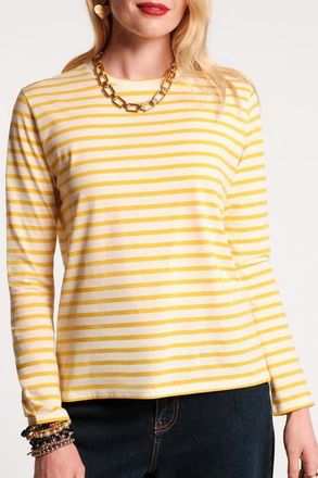Frances Valentine Long Sleeve Stripe Tee Stripe in Oyster/egg Yolk at Nordstrom, Size X-Large