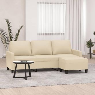 vidaXL Vidaxl - Sof&aacute; De 3 Plazas Con Taburete De Tela Crema 180 Cm