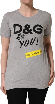 Dolce & Gabbana Womens Gray Cotton Logo Printed Crew Neck T-Shirt
