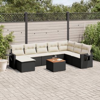 vidaXL Set De Sof&aacute;s De Jard&iacute;n 8 Piezas Y Cojines Rat&aacute;n Sint&eacute;tico Negro Vidaxl