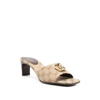 Gucci Slide Sandal with Double G - female - Gucci - Heeled Mules - Beige - 6 UK - Shoes