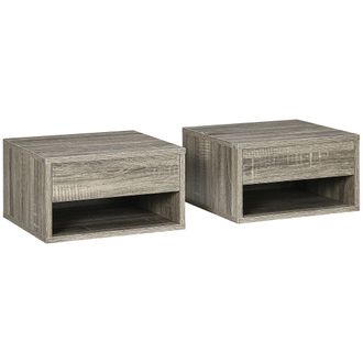 HOMCOM Floating Bedside Table Set Of 2 Wall Mounted Nightstand Brown | TJ Hughes