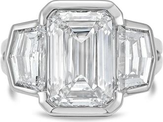 Diana M. Jewels Platinum Lab Grown 8.00 ct Emerald Diamond 3-Stone Bezel Ring