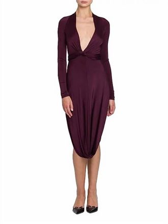 Ferragamo Shiny Jersey Knotted Bubble Midi Dress In Oxblood