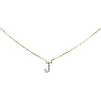 House of Brilliance 10K Yellow Gold Diamond Accent A-Z Block Initial Pendant Necklace in Yellow Gold | J at Nordstrom
