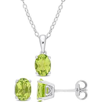 Delmar Sterling Silver Oval Peridot Stud Earrings & Necklace Set in Green at Nordstrom Rack