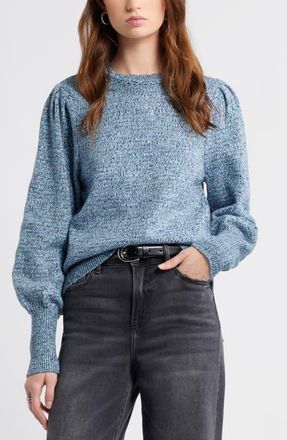 Treasure & Bond Marl Balloon Sleeve Crewneck Sweater in Blue Denim Heather at Nordstrom, Size Xx-Small