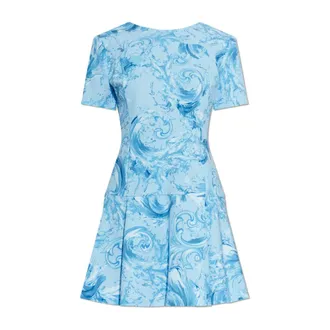 Versace Jeans Couture Short Dresses, female, Blue, Size: 2XS Barocco Pattern Dress