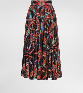 Dolce & Gabbana Long Circle Skirt In Carretto-print Devor&eacute; Twill - Woman Skirts Multicolor 36