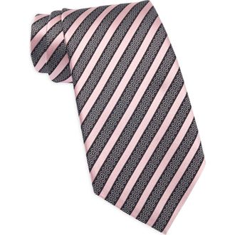 Ermenegildo Zegna Stripe Silk & Cotton Tie in Med Pinkstripe at Nordstrom