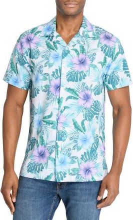 ConStruct Slim Fit Floral Camp Shirt in White/Green at Nordstrom Rack, Size Xx-Large