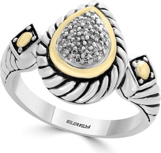 Effy Sterling Silver & 18K Yellow Gold Pave Teardrop Diamond Ring - Size 7 - 0.11 ctw in Black at Nordstrom Rack
