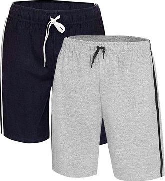 Generic Mens 2 Pack Nightwear Pyjamas PJ Bottoms Super Soft Comfy Lounge Wear Shorts (UK, Alpha, 5XL, Regular, Regular, Navy/Grey)