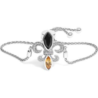 House of Brilliance Silver Marquise Black Onyx, Orange Citrine, and Diamond Accent Lariat in White at Nordstrom