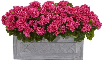 Nearly Natural Indoor/Outdoor Uv-Resistant Geranium Artificial Plant In Stone Planter