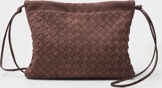 Simons Womens Basketweave faux-suede pouch
