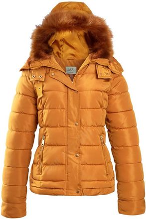 SS7 Womens Faux Fur Padded Coat Hooded Parka Mustard Size 8 10 12 14 16