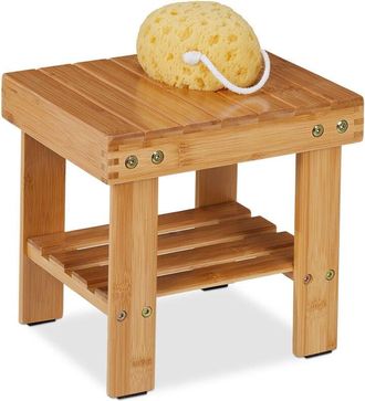 Relaxdays Bamboo Bathroom Stool, Shower Bench, Plant Stand, Storage, hwd: 45 x 55 x 40.5 cm, Seat for 1 Person, Natural - Relaxdays