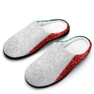 Generic Glitter Pattern Italy Flag Mens House Slippers Memory Foam Washable Cotton Slip on Home Shoes
