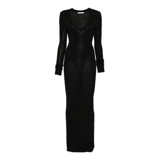 Entire studios V-hals Jurk - Dames - Maxi kleedjes - Zwart - XS - Leer - Kleedjes