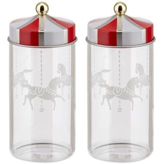 Alessi Contenitori per spezie de design in vetro serigrafato con coperchio in banda stagnata, Set de 2, vetro ferro, Multicolore, Unico nel suo genere