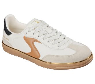 Skechers Womens Hotshot Living Luxe Sneaker, Natural Duraleather/Leather/Brown Trim, 7 UK