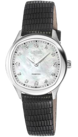 Gevril Group Womens Morcote Swiss Diamond Watch, 316L SS Case, White MOP, Black Handmade Italian Leather Strap